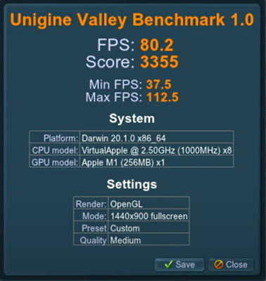 MacBook Air M1 Vs MacBook Pro M1 laptop unigine valley benchmark scores