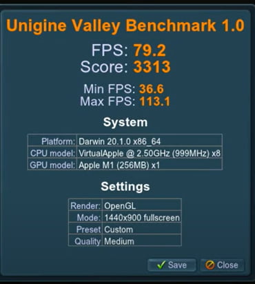 MacBook Air M1 Vs MacBook Pro M1 laptop unigine valley benchmark scores