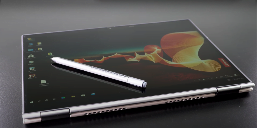 Lenovo ThinkPad X1 Titanium Yoga tablet mode with magnetic pen