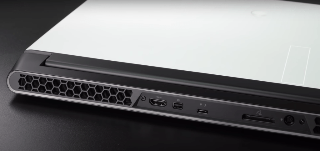 Alienware m17 R4 gaming laptop rear side ports and air vents