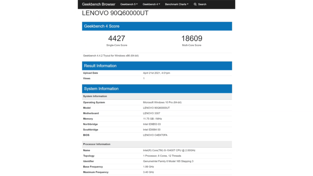 Lenovo Idea Centre Mini 5i geekbench 4 score