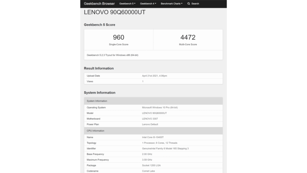 Lenovo Idea Centre Mini 5i geekbench 5 score 5i Review
