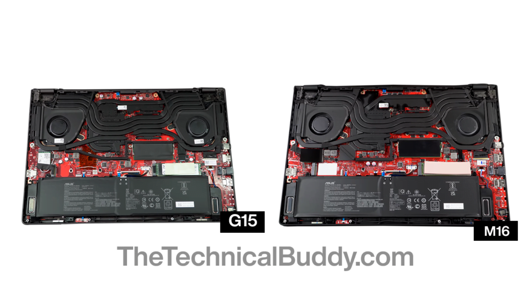 Asus Zephyrus G15 vs M16 laptop thermal design comparison