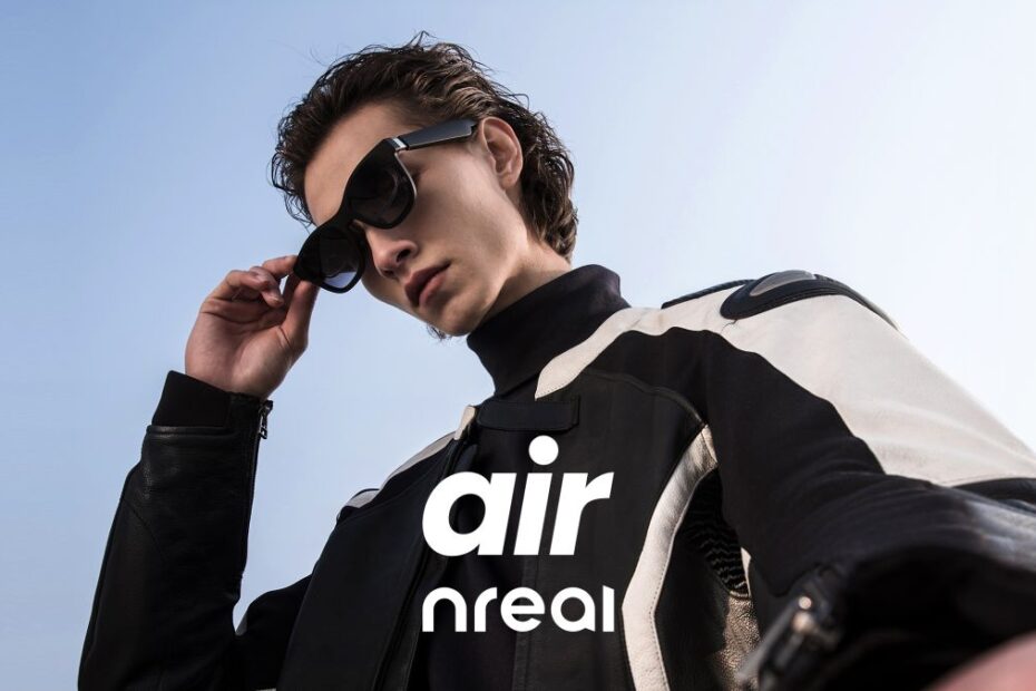 A model wearing the Nreal Air glasses, looking cool