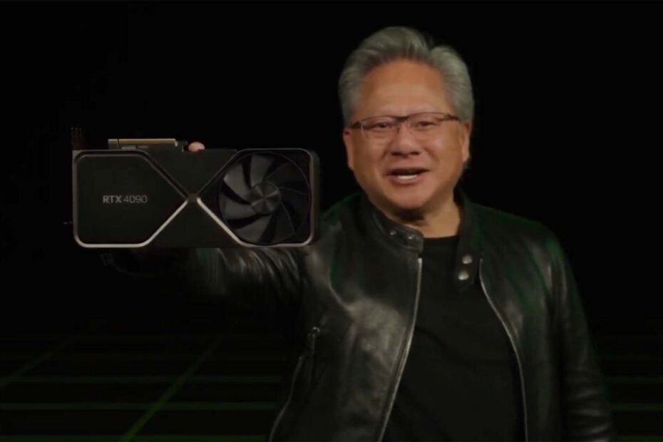 Nvidia CEO Jensen Huang hoding an RTX 4090