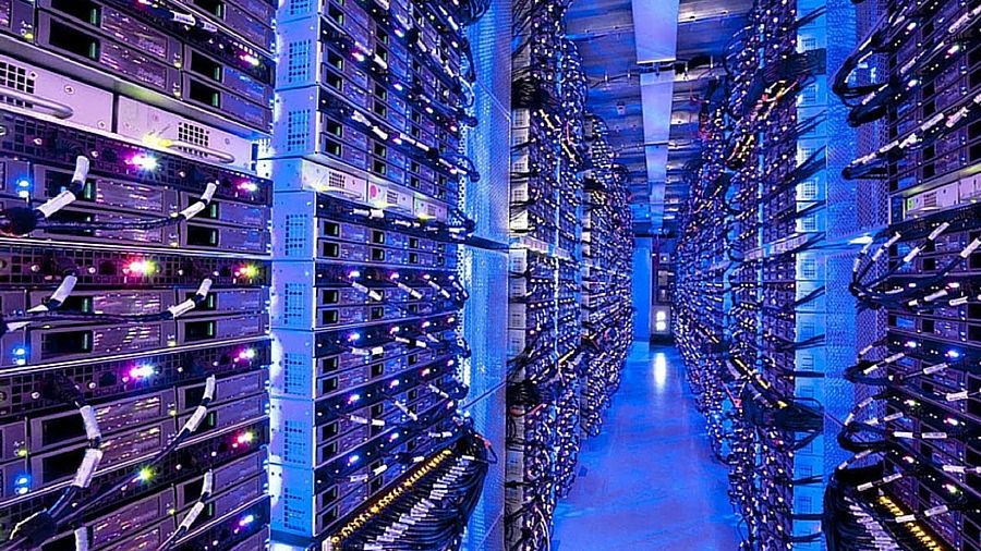 Racks of servers inside a data center.