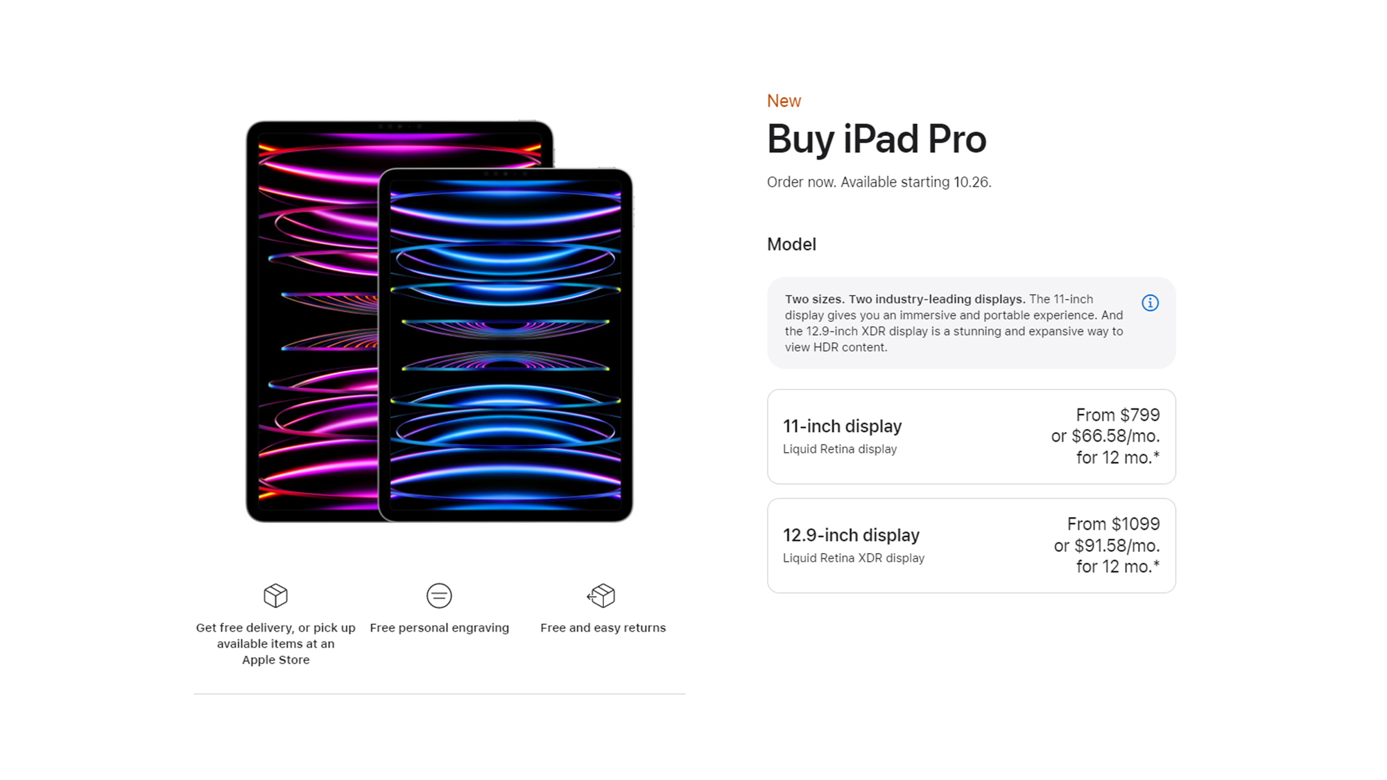 Apple iPad Pro 2022 US pricing