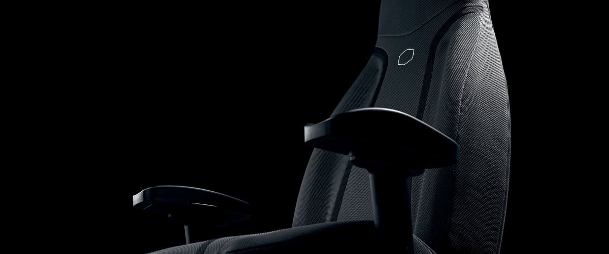 black gaming chair against dark background