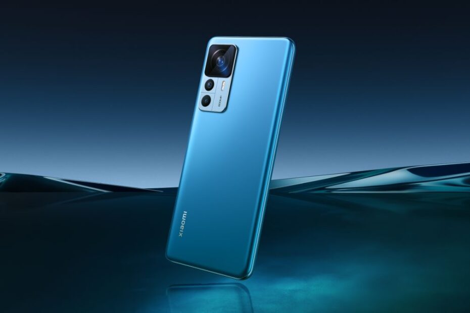 A Xiaomi 12T Pro from the back in blue