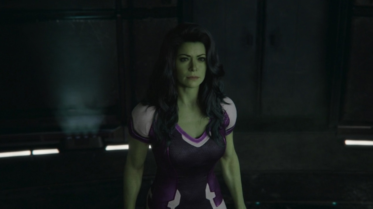 She-Hulk stares at KEVIN, who is off camera, in the Marvel TV show's season finale