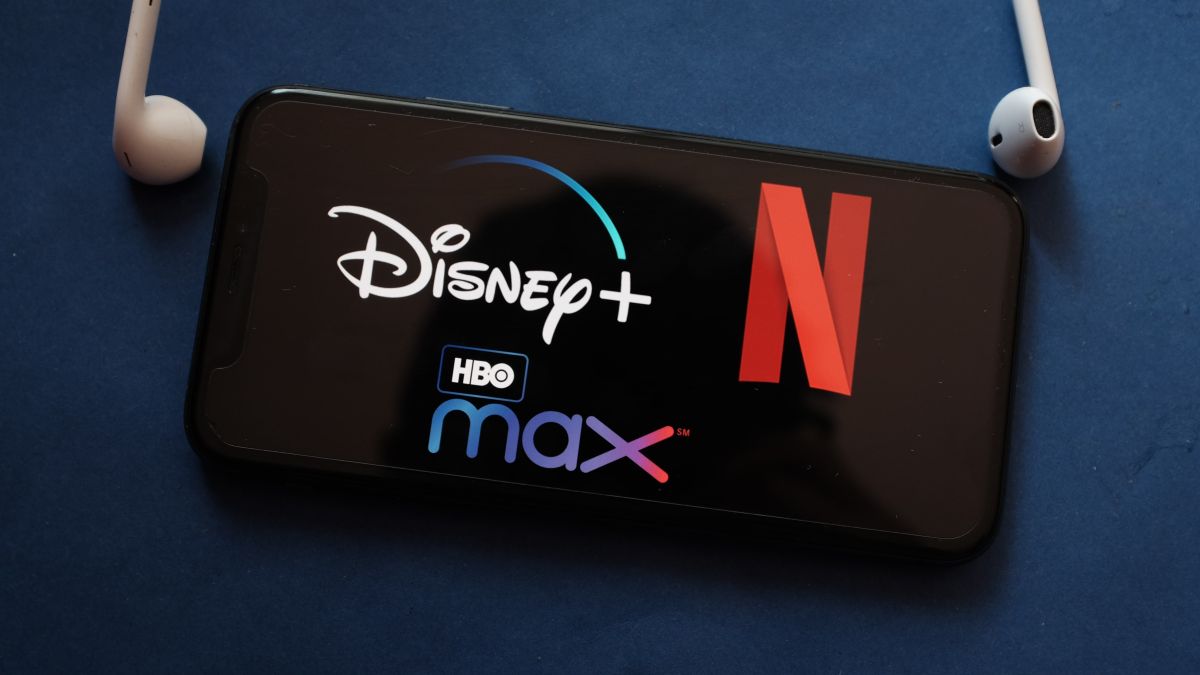 Disney Plus, Netflix and HBO Max logos on an iPhone screen